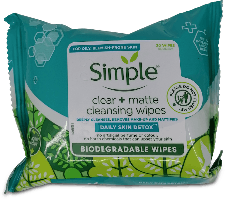 Simple Daily Skin Detox 20 Biodegradable Wipes