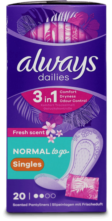 Always Dailies Singles Panty Liners Fresh Scent 20 Liners