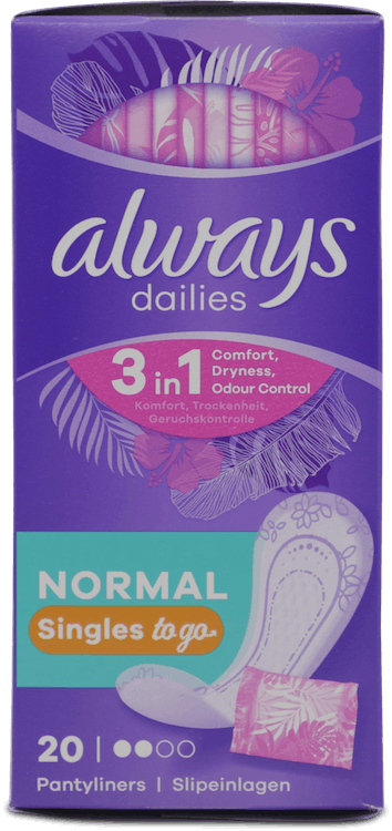 Always Dailies Singles Panty Liners Normal 20 Liners