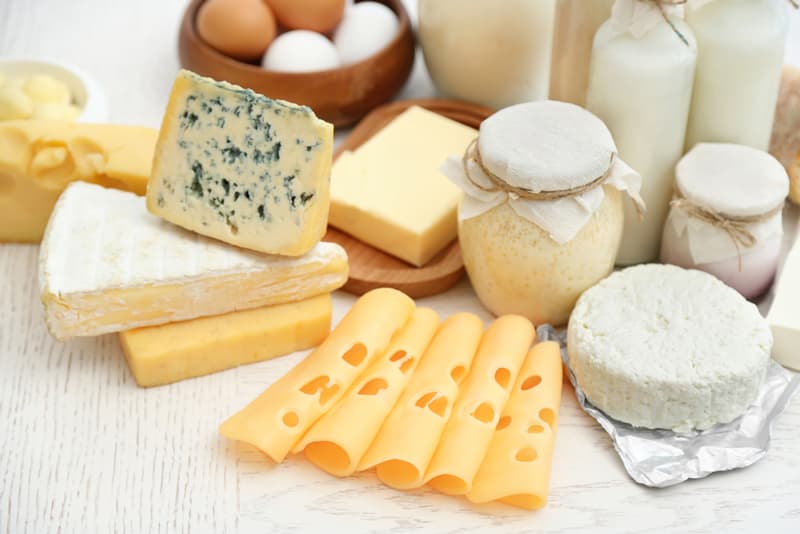 A selection of cheeses on a table