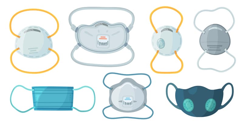Illustration of various face masks