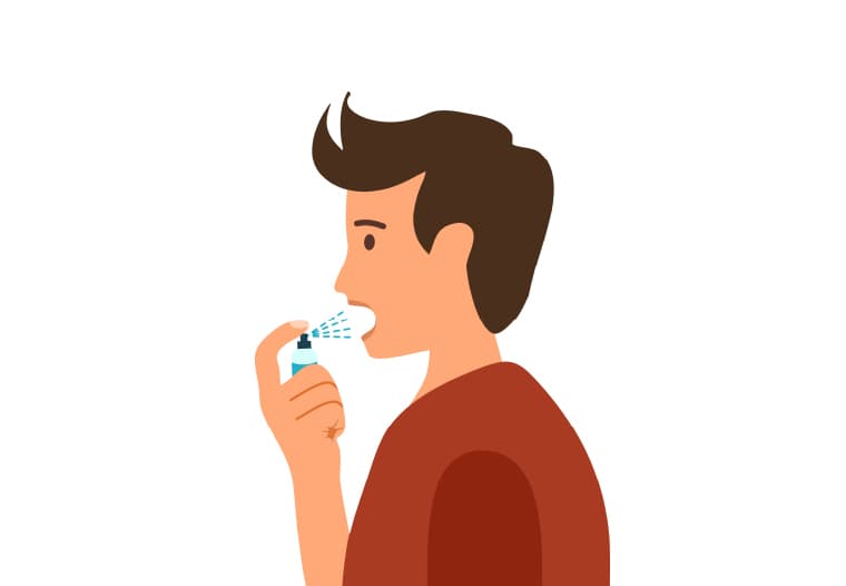 An illustration of a man using nicotine spray whilst quitting smoking