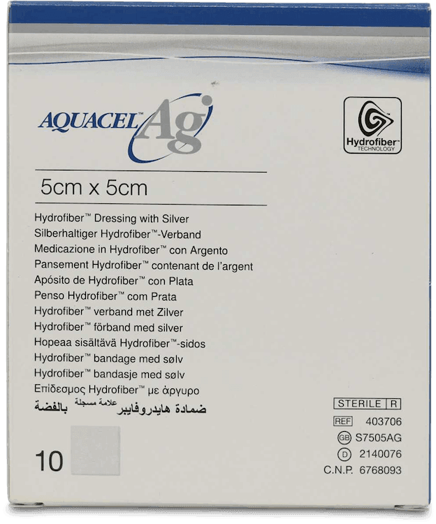AquacelAg Hydrofiber Dressing With Silver 5cm x 5cm