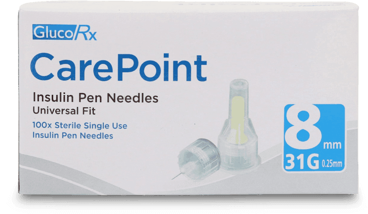 GlucoRx CarePoint Insulin Pen Needles 8mm 31G 100 Pack